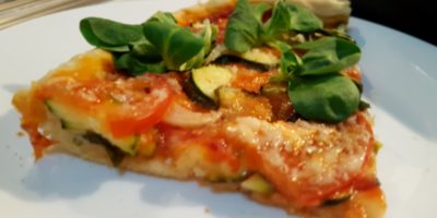 Vegan pizza with homemade pizza dough